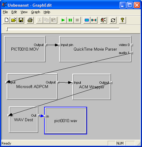 [Graph Edit: MOV - QT Movie Parser audio - MS ADPCM - ACM Wrapper - WAV Dest - file.wav]